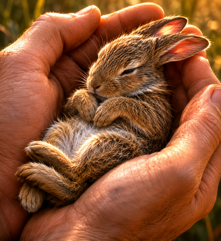 hellish NDEs surrender response baby rabbit calm and peaceful cradled in hands