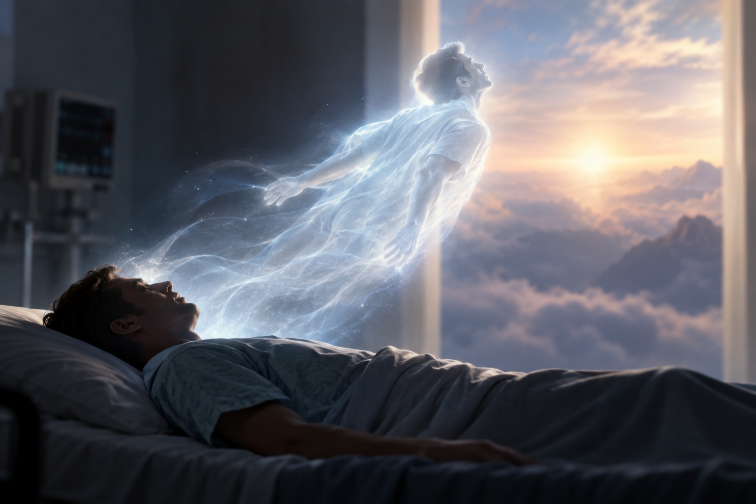 Near-death experience showing consciousness separating from the physical body