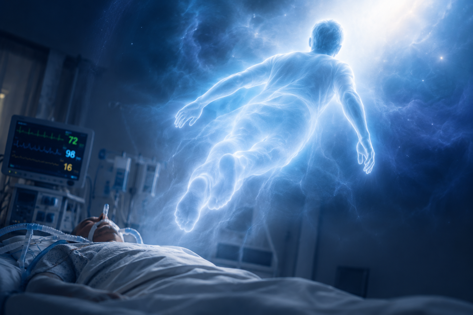 Near-death experience showing consciousness leaving the physical body